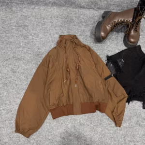 Áo Khoác Dù Gió Nhăn Croptop Nữ Thiết Kế Khóa Kéo Ở Tay - Htm Fashion