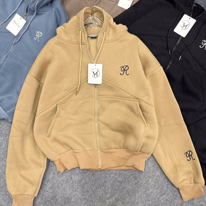 Áo Khoác Hoodie Nam Nữ Form Rộng Thêu Chữ R Thiết Kế Khóa Kéo Full Nón - Htm Fashion - Ảnh 3