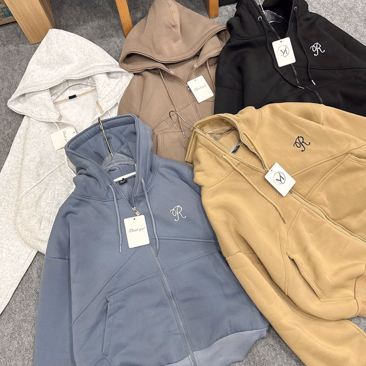 Áo Khoác Hoodie Nam Nữ Form Rộng Thêu Chữ R Thiết Kế Khóa Kéo Full Nón - Htm Fashion - Ảnh 2