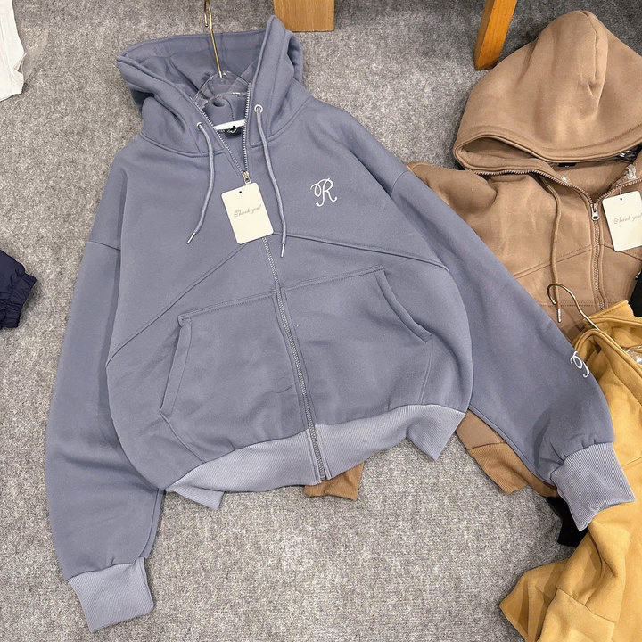 Áo Khoác Hoodie Nam Nữ Form Rộng Thêu Chữ R Thiết Kế Khóa Kéo Full Nón - Htm Fashion - Ảnh 6