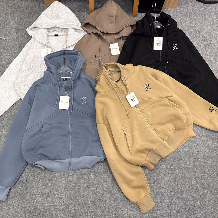 Áo Khoác Hoodie Nam Nữ Form Rộng Thêu Chữ R Thiết Kế Khóa Kéo Full Nón - Htm Fashion - Ảnh 5