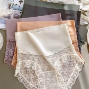 Quần Lót Nữ Cạp Cao Phối Ren Hoa Cao Cấp – Không Đường May, Chất Lụa Lạnh Mịn, Che Bụng, Tôn Dáng