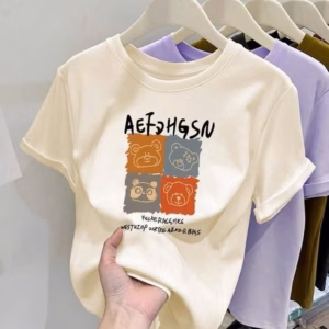 Áo Thun Form Rộng Unisex In Hình Gấu Dễ Thương, Chất Cotton Thoáng Mát, Phong Cách