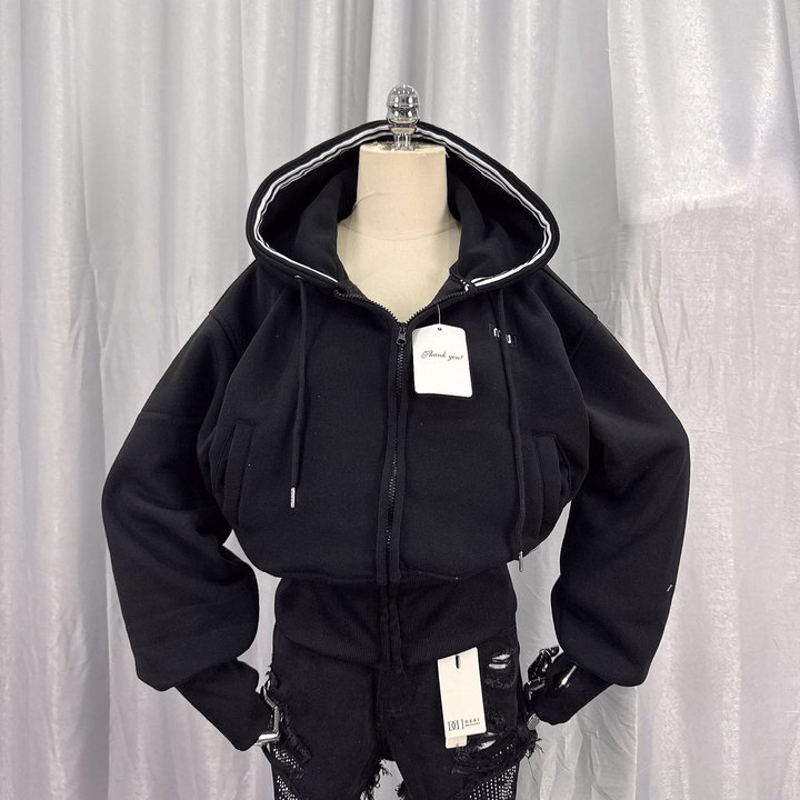 Áo Khoác Nỉ Lửng Nữ Croptop Có Nón Rộng Thêu Miu - Htm Fashion - Ảnh 5