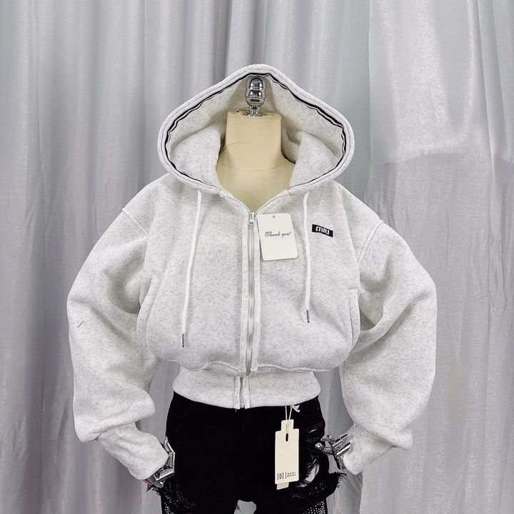 Áo Khoác Nỉ Lửng Nữ Croptop Có Nón Rộng Thêu Miu - Htm Fashion - Ảnh 3