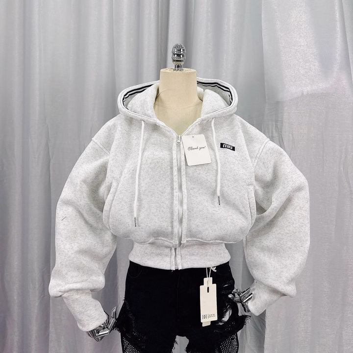 Áo Khoác Nỉ Lửng Nữ Croptop Có Nón Rộng Thêu Miu - Htm Fashion