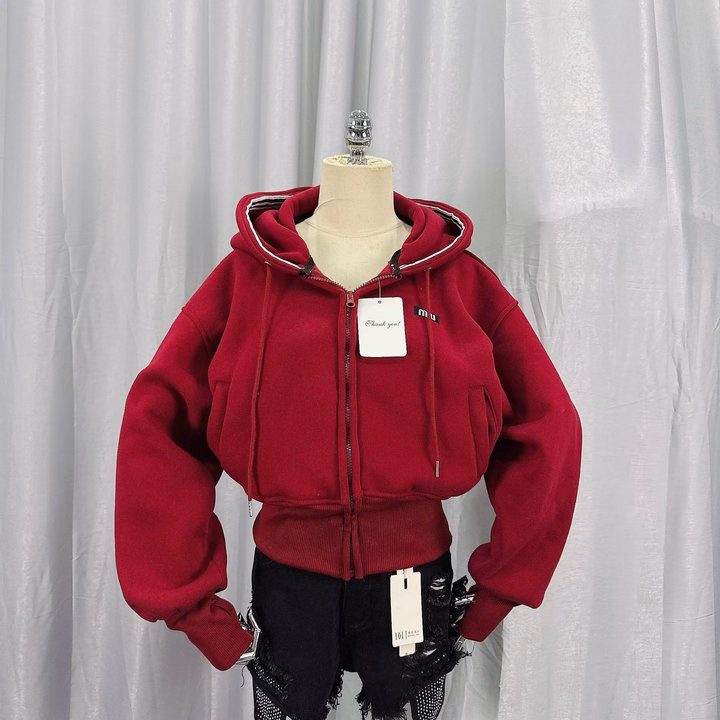 Áo Khoác Nỉ Lửng Nữ Croptop Có Nón Rộng Thêu Miu - Htm Fashion - Ảnh 2