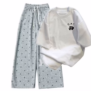 Tổng Hợp Sert Bộ Quần Ống Suông+ Mix Áo Phông Form Rộng Chất Cotton - Hình Mèo Cat