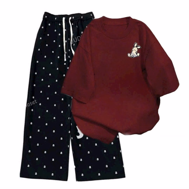 Tổng Hợp Set Bộ Quần Suông+Mix Áo Phông Mẫu Mới Chất Cotton- In Hình Thỏ - Ảnh 3