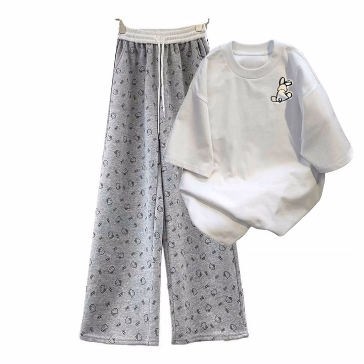 Tổng Hợp Set Bộ Quần Suông+Mix Áo Phông Mẫu Mới Chất Cotton- In Hình Thỏ - Ảnh 13