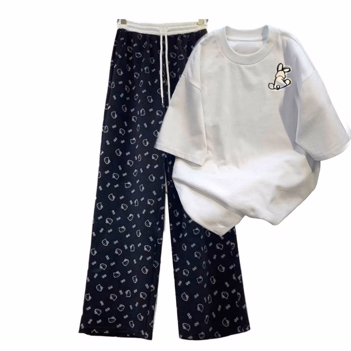 Tổng Hợp Set Bộ Quần Suông+Mix Áo Phông Mẫu Mới Chất Cotton- In Hình Thỏ - Ảnh 14