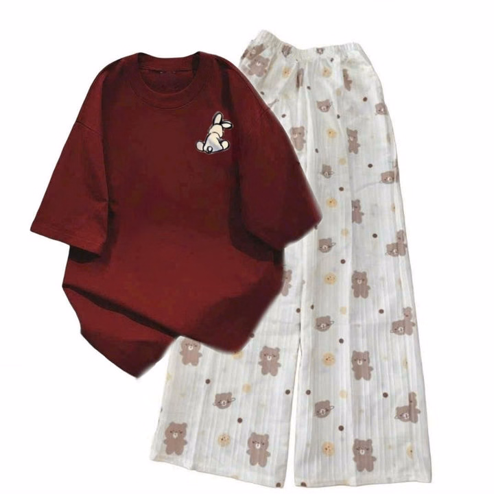 Tổng Hợp Set Bộ Quần Suông+Mix Áo Phông Mẫu Mới Chất Cotton- In Hình Thỏ - Ảnh 5