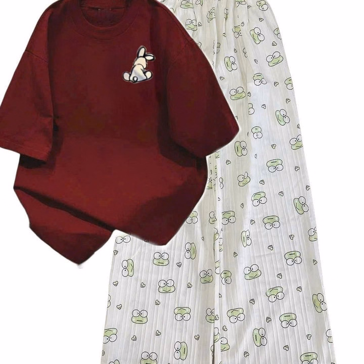 Tổng Hợp Set Bộ Quần Suông+Mix Áo Phông Mẫu Mới Chất Cotton- In Hình Thỏ - Ảnh 11