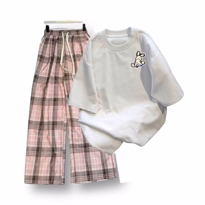 Tổng Hợp Set Bộ Quần Suông+Mix Áo Phông Mẫu Mới Chất Cotton- In Hình Thỏ - Ảnh 6