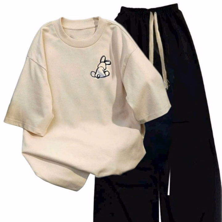 Tổng Hợp Set Bộ Quần Suông+Mix Áo Phông Mẫu Mới Chất Cotton- In Hình Thỏ - Ảnh 7