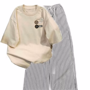 Tổng Hợp Set Bộ Quần Ống Suông Cạp Chun+ Mix Áo Phông Chất Cotton Mềm Mát- Chữ Luck