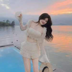 Set Đồ Đi Biển Nữ , Set 3 Món Áo 2 Dây Mix Chân Váy Kèm Áo Khoác Siêu Xinh