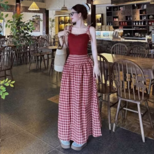 Set Áo 2 Dây Phối Chân Váy Caro Dáng Xòe Bt90Cv-Sam Store