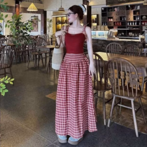 Set Áo 2 Dây Phối Chân Váy Caro Dáng Xòe Tb90Mk-Nana House