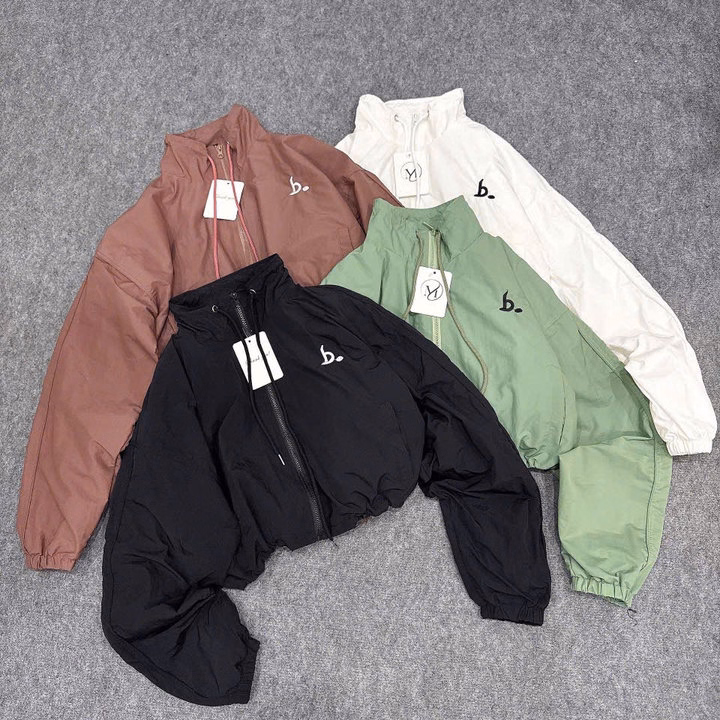 Áo Khoác Gió Nữ Croptop 2 Lớp Thêu Chữ B. Vải Gió Nhăn Cản Gió,Chống Tia Uv,Trẻ Trung,Năng Động