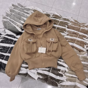 Áo Khoác Nỉ Croptop Nữ Dáng Lửng Có Nón Thiết Kế Túi Có Nơ - Htm Fashion