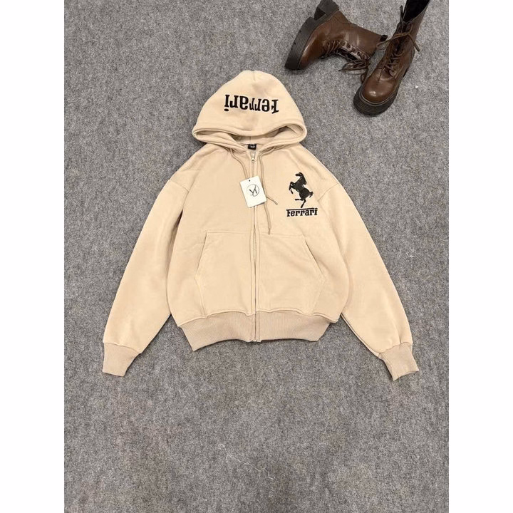 Áo Khoác Nỉ Nam Nữ Có Nón Thiết Kế Khóa Kéo In Ferrari - Htm Fashion - Ảnh 3