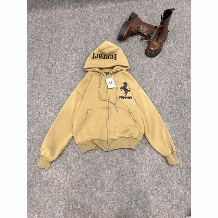 Áo Khoác Nỉ Nam Nữ Có Nón Thiết Kế Khóa Kéo In Ferrari - Htm Fashion - Ảnh 5