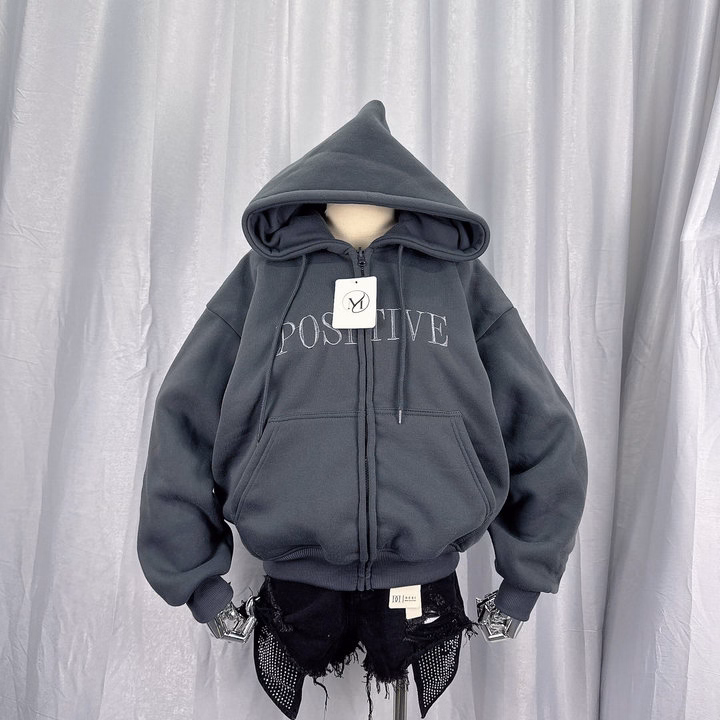 Áó Khoác Nỉ Nam Nữ Có Nón Form Rộng Thêu Posttive - Htm Fashion - Ảnh 5