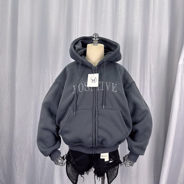 Áó Khoác Nỉ Nam Nữ Có Nón Form Rộng Thêu Posttive - Htm Fashion - Ảnh 3