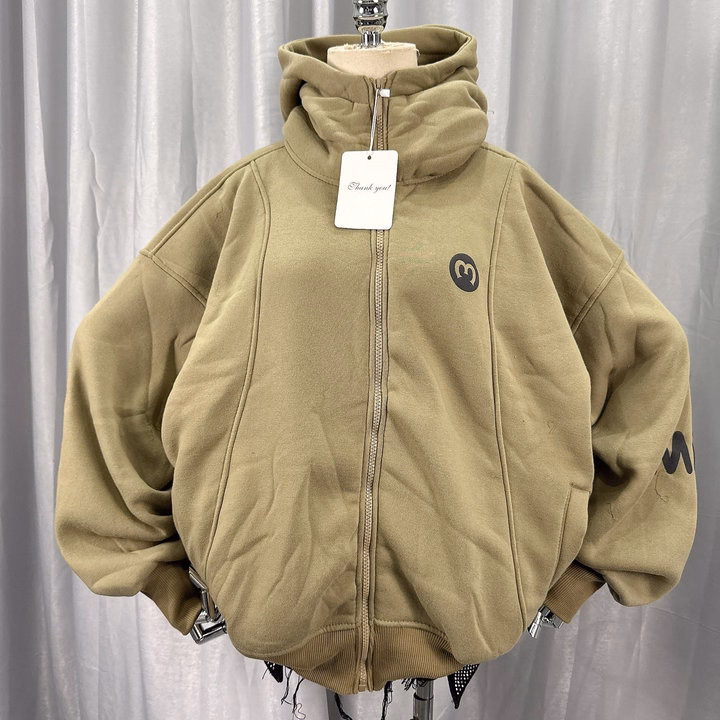 Áo Khoác Nỉ Có Nón Thêu Chữ M Thiết Kế Cổ Áo Cao Che Mặt Chống Nắng Tốt - Htm Fashion - Ảnh 7