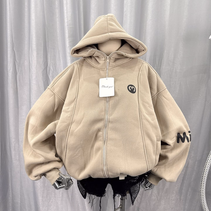 Áo Khoác Nỉ Có Nón Thêu Chữ M Thiết Kế Cổ Áo Cao Che Mặt Chống Nắng Tốt - Htm Fashion - Ảnh 2