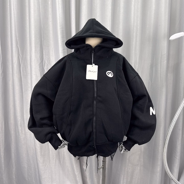 Áo Khoác Nỉ Có Nón Thêu Chữ M Thiết Kế Cổ Áo Cao Che Mặt Chống Nắng Tốt - Htm Fashion - Ảnh 3