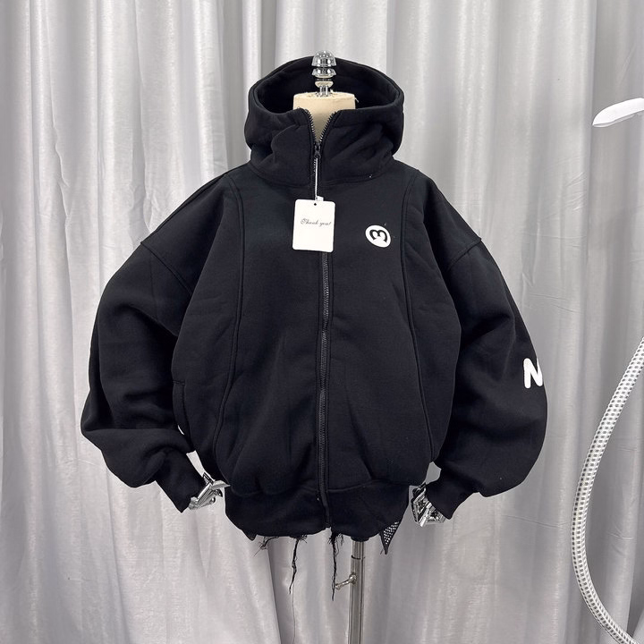 Áo Khoác Nỉ Có Nón Thêu Chữ M Thiết Kế Cổ Áo Cao Che Mặt Chống Nắng Tốt - Htm Fashion - Ảnh 4