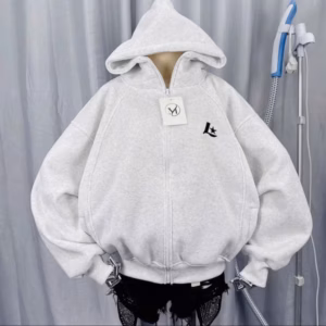 [T11] Áo Khoác Nỉ Dệt Thêu Chữ L Logo Form Rộng Khóa Kéo , Dáng Lửng Nón To Unsiex Nữ Chống Nắng