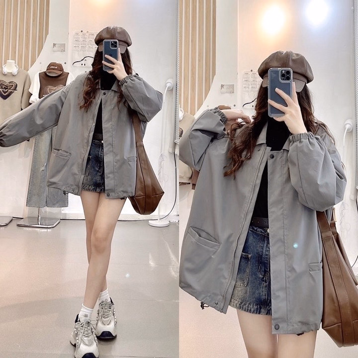 Áo Khoác Dù Mero 2 Lớp Cổ Bẻ Thiết Kế Khóa Kéo Phối 2 Túi Phía Trước - Htm Fashion