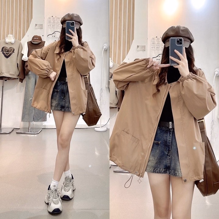 Áo Khoác Dù Mero 2 Lớp Cổ Bẻ Thiết Kế Khóa Kéo Phối 2 Túi Phía Trước - Htm Fashion - Ảnh 3