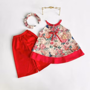 Set Áo Sát Nách Cổ Yếm Hoa Quần Lụa Kèm Cài Cho Bé Gái Sơ Sinh 1 2 3 4 5 Tuổi Từ 3-18Kg Dành Cho Bé Gái