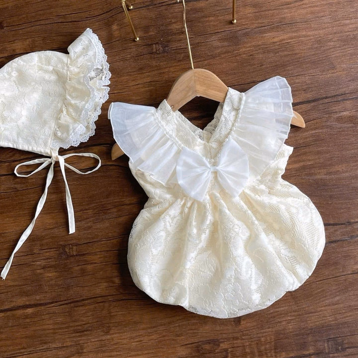 Set Body Ren Nơ Lưới Kèm Mũ Cột Dây Cho Bé Gái Sơ Sinh 1 2 Tuổi Từ 3-11Kg Dành Cho Bé Gái - Ảnh 3