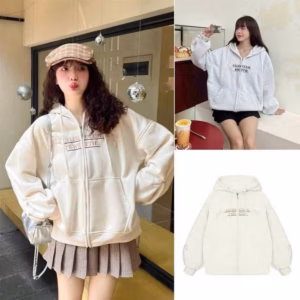 Áo Khoác Nỉ Hoodie Zip Thêu Nơ Clem Tay Phồng Form Rộng Ug82Yt-Nana House