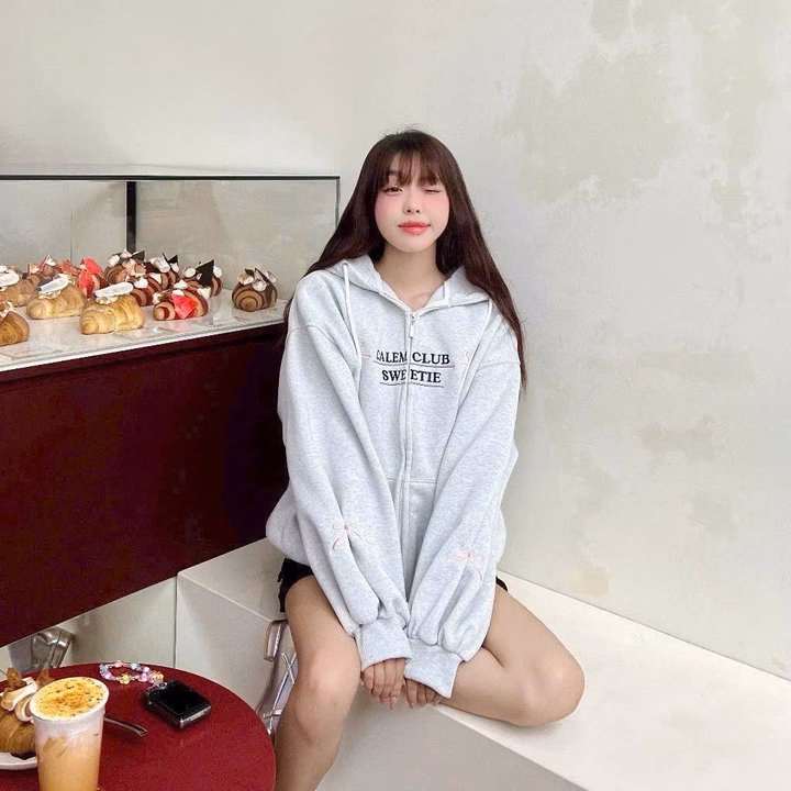 Áo Khoác Nỉ Hoodie Zip Thêu Nơ Clem Tay Phồng Form Rộng Gu82Lo- Sam Store - Ảnh 3