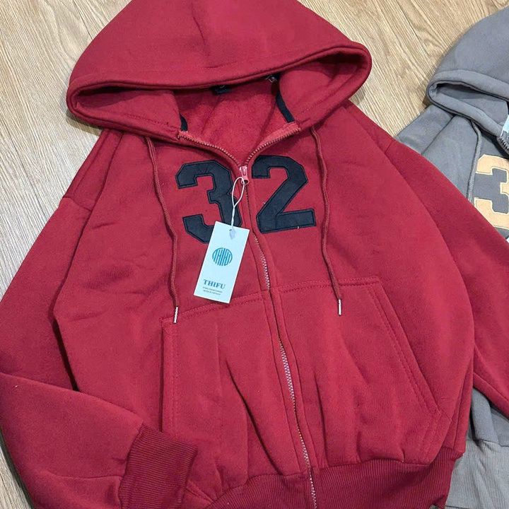 Áo Khoác Nỉ Nữ Thêu Số 32 Tay Phồng Mũ Rộng Chống Nắng Tốt Tp797 - Ảnh 2