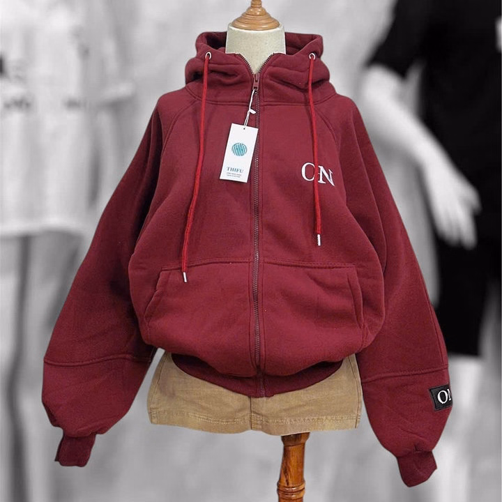 Áo Khoác Nỉ Dày Dặn Unisex Nam Nữ Thêu Chữ On Tay Form Boxy Tp433 - Phương Store - Ảnh 4