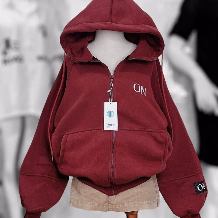 Áo Khoác Nỉ Dày Dặn Unisex Nam Nữ Thêu Chữ On Tay Form Boxy Tp433 - Phương Store - Ảnh 3