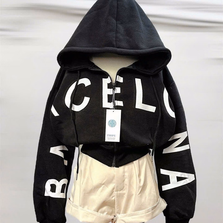 Áo Khoác Nỉ Dệt In Chữ Craptop Hoodie Dây Kéo Nữ Form 40-60Kg Mặc Chống Nắng T95 - Ảnh 6