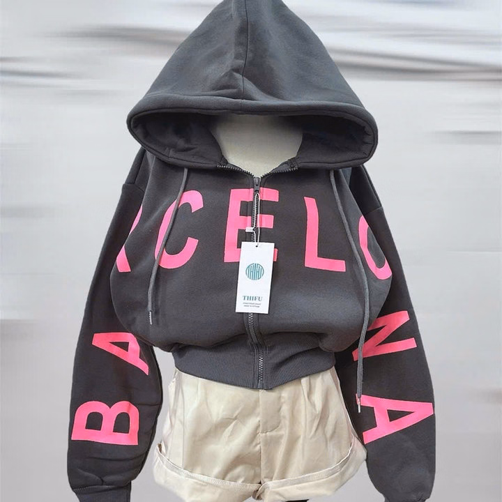 Áo Khoác Nỉ Dệt In Chữ Craptop Hoodie Dây Kéo Nữ Form 40-60Kg Mặc Chống Nắng T95 - Ảnh 3