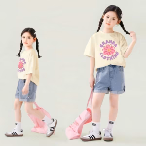 Set Đồ Bé Gái Áo In Hoa Dễ Thương Kèm Quần Jean Short Chấm Bi Thời Trang Từ 12-45Kg Dành Cho Bé Gái