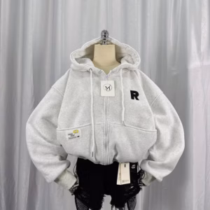 Áo Khoác Hoodie Nữ Croptop Nữ Thêu Chữ R Có Nón Chống Nắng Tốt - Htm Fashion