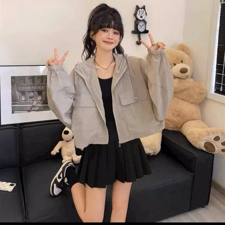 Áo Khoác Gió Nhăn 2 Lớp Có Nón Thiết Kế 2 Túi Hộp Phía Trước - Htm Fashion - Ảnh 6