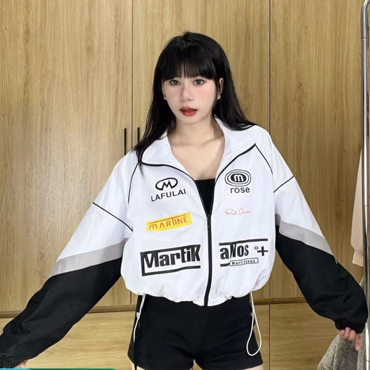 Áo Khoác Dù Cánh Dơi Nữ Phong Cách Đi Phượt Thiết Kế Khóa Kéo In Martik - Htm Fashion - Ảnh 2