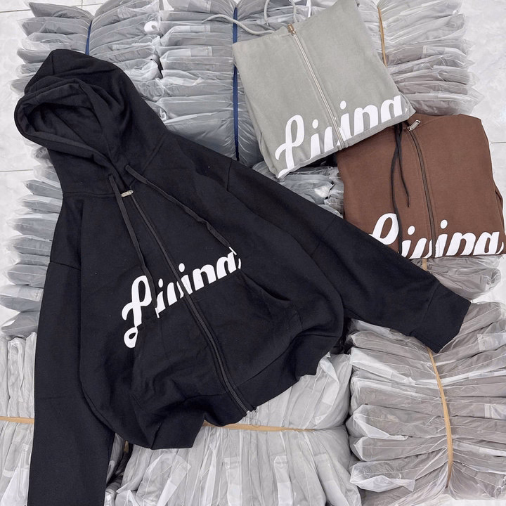Áo Khoác Hoodie Nỉ Form Rộng Thiết Kế Khóa Kéo In Livina - Htm Fashion - Ảnh 2